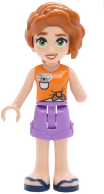 Friends Autumn - Orange Sleeveless Top, Medium Lavender Shorts Folded Hem, Dark Blue Sandals