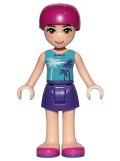 Friends Mia, Dark Purple Skirt, Medium Azure Top with Palm Trees, Helmet