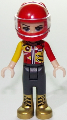 Friends Vicky, Trousers with Metallic Gold Boots, Red and Yellow Racing Jacket, Helmet