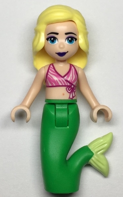 Friends Chloe, Dark Pink and White Swimsuit Top, Bright Green Mermaid Hips and Tail