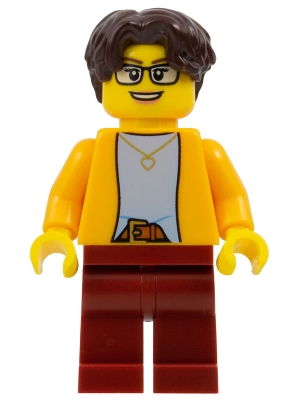 Bright Light Orange Torso, Dark Red Legs, Dark Brown Hair