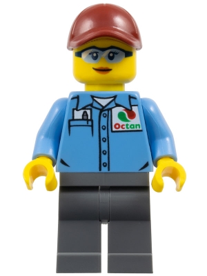 Octan Worker, Medium Blue Torso, Dark Bluish Grey Legs, Dark Red Cap