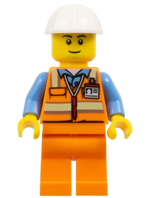 Construction Worker, Orange Safety Vest, White Hard Hat