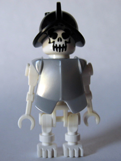 Skeleton, Fantasy Era Torso with Evil Skull, Black Conquistador Helmet, Pearl Light Gray Armor