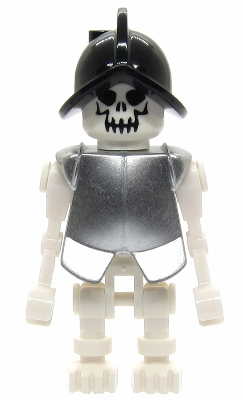 Skeleton, Fantasy Era Torso with Evil Skull, Black Conquistador Helmet, Metallic Silver Armor