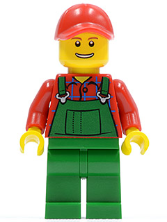 Overalls Farmer Green, Red Cap with Hole, Open Grin