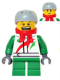 Boy, White and Green Jacket with Octan Logo, Red Scarf, Short Green Legs, Helmet