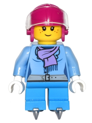 Girl, Medium Blue Jacket with Medium Lavender Scarf, Short Dark Azure Legs, Magenta Helmet with Visor