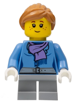 Girl, Medium Blue Jacket with Medium Lavender Scarf, Short Light Bluish Gray Legs