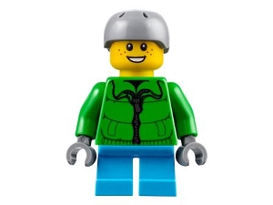 Boy, Green Jacket, Short Dark Azure Legs, Light Bluish Gray Helmet