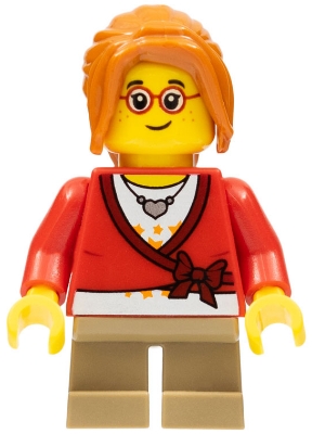 Girl, Cardigan Tied with Bow, Necklace, Short Dark Tan Legs, Glasses