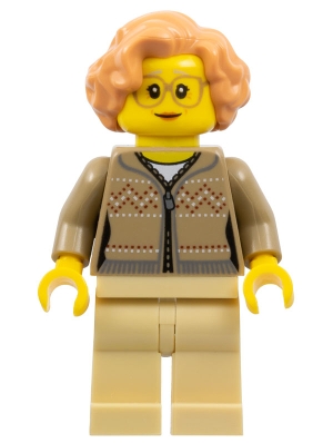 Woman, Dark Tan Cardigan with Zipper, Tan Legs, Nougat Hair, Glasses
