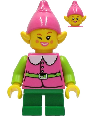 Elf - Dark Pink Torso, Green Legs, Dark Pink Head