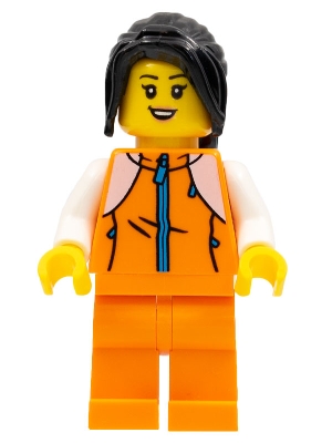 Woman, Orange Track Suit, Long Black Hair
