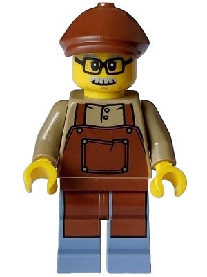 Lodge Owner - Male, Reddish Brown Apron, Sand Blue Legs, Reddish Brown Flat Cap, Moustache, Glasses