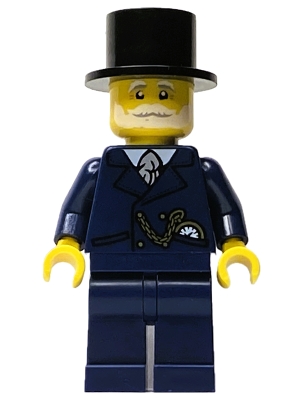 Wintertime Carriage Driver - Male, Dark Blue Suit with Gold Chain and Watch, White Beard and Moustache, Black Top Hat