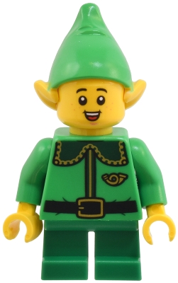 Elf / Postal Elf - Bright Green Torso, Green Legs, Bright Green Hat, Dark Green Collar, Teeth Smile