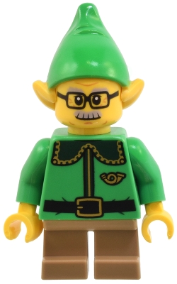 Elf / Postal Elf - Bright Green Torso, Dark Tan Legs, Bright Green Hat, Glasses and Moustache
