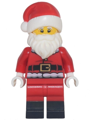 LEGO Santa - Fur Lined Jacket with 2 Dark Red Creases on Back, Red Legs with Black Boots, Santa Hat with Printed Red Top minifigure (hol368)