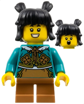 Kid, Dark Turquoise Torso, Medium Nougat Legs, Black Hair