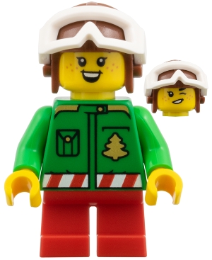 Elf - Bright Green Torso, Red Legs, Aviator Cap