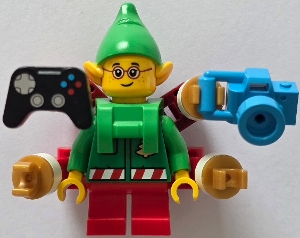 Elf - Green Jacket with Christmas Trees, Bright Green Neck Bracket with Robot Arms and Utensils