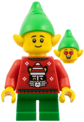 Elf - Red, Green Legs, Bright Green Hat, Hearts for Eyes