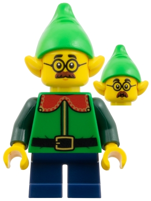 Elf - Bright Green Hat, Green Shirt with Red Collar, Dark Blue Short Legs