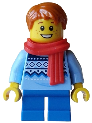 Kid, Bright Light Blue Torso, Blue Legs, Dark Orange Hair, Scarf