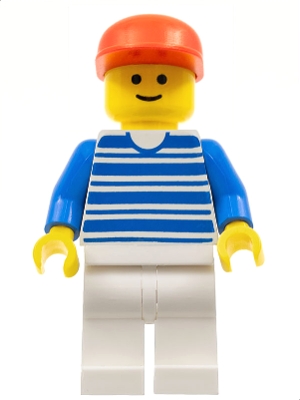 Horizontal Lines Blue - Blue Arms - White Legs, Red Cap