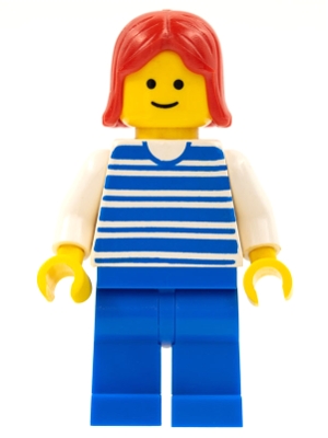 Horizontal Lines Blue - White Arms - Blue Legs, Red Female Hair