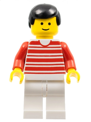 Horizontal Lines Red - Red Arms - White Legs, Black Male Hair