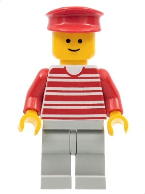 Horizontal Lines Red - Red Arms - Light Gray Legs, Red Hat