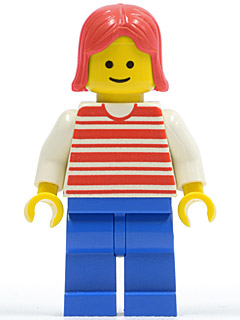 Horizontal Lines Red - White Arms - Blue Legs, Red Female Hair
