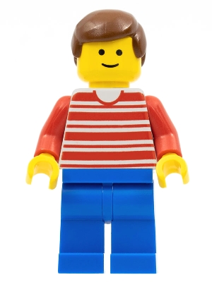 Horizontal Lines Red - Red Arms - Blue Legs, Brown Male Hair