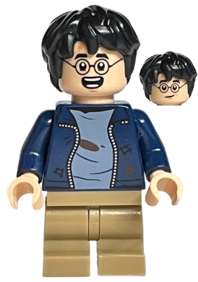 Harry Potter - Dark Blue Open Jacket with Tears and Blood Stains, Dark Tan Medium Legs, Smile / Open Mouth with Teeth