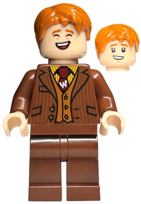 George Weasley - Reddish Brown Suit, Dark Red Tie, Smiling / Laughing