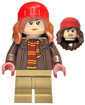 Hermione Granger - Reddish Brown Jacket with Dark Red Scarf, Dark Tan Medium Legs, Reddish Brown Hair with Red Beanie