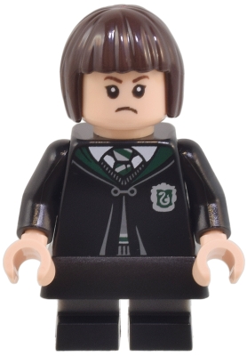 Pansy Parkinson - Slytherin Robe Clasped, Black Skirt, Black Short Legs with Dark Bluish Gray Stripes