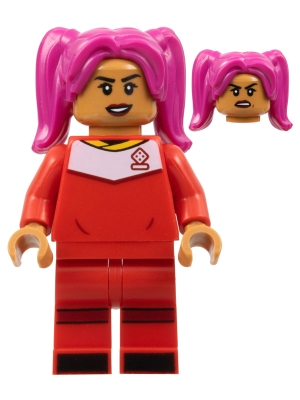 Soccer Player, Female, Red Uniform, Medium Nougat Skin, Magenta Hair