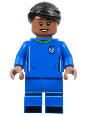 Soccer Player, Female, Blue Uniform, Medium Brown Skin, Black Hair, Hearing Aid