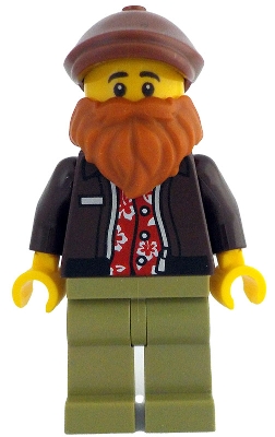 Photographer - Male, Dark Brown Jacket over Red Shirt, Olive Green Legs, Reddish Brown Cap, Dark Orange Beard