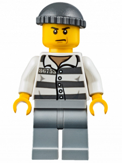 Police - Jail Prisoner 86753 Prison Stripes, Dark Bluish Gray Knit Cap, Scowl