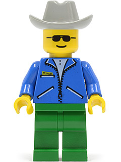 Jacket Blue - Green Legs, Light Gray Cowboy Hat, Sunglasses