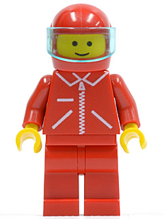 Jacket Red with Zipper - Red Arms - Red Legs, Red Helmet, Trans-Light Blue Visor