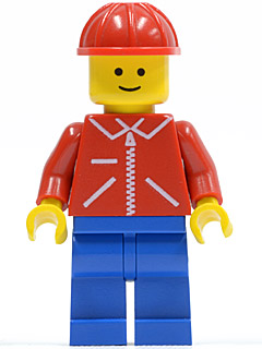 Jacket Red with Zipper - Red Arms - Blue Legs, Red Construction Helmet