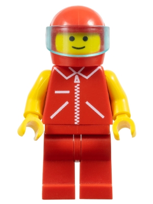 Jacket Red with Zipper - Yellow Arms - Red Legs, Red Helmet, Trans-Light Blue Visor