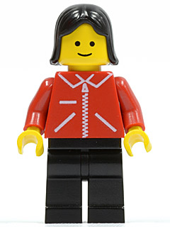 Jacket Red with Zipper - Red Arms - Black Legs, Black Female Hair