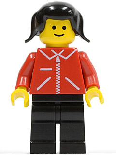 Jacket Red with Zipper - Red Arms - Black Legs, Black Pigtails Hair