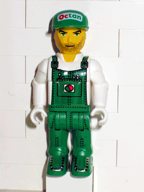 Mechanic in Green Overalls with Octan Pattern